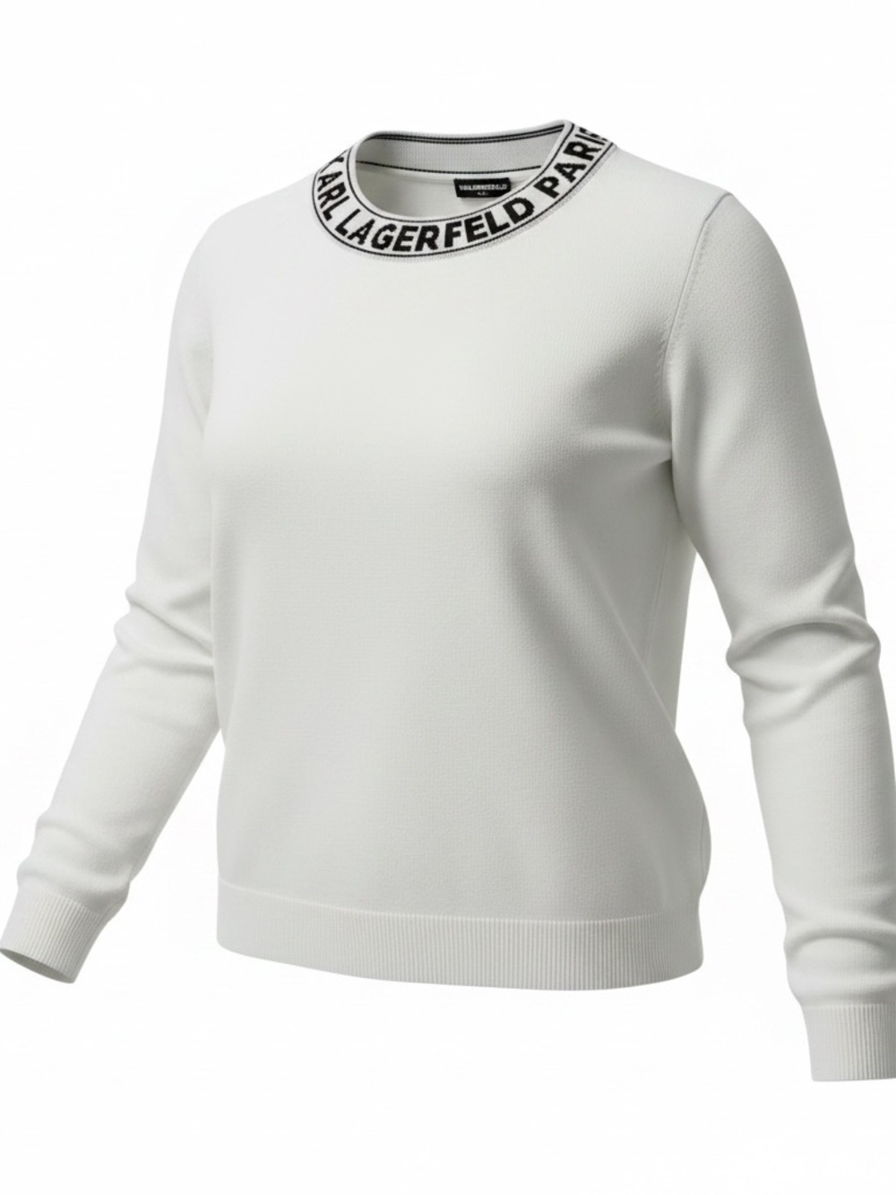 Karl Lagerfeld White Crewneck Sweater with Logo Collar